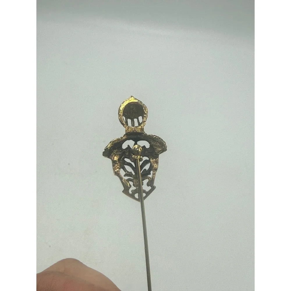 Vintage Knight Armor Stick Pin Gold Tone Medieval Fleur De Lis Lapel Pin